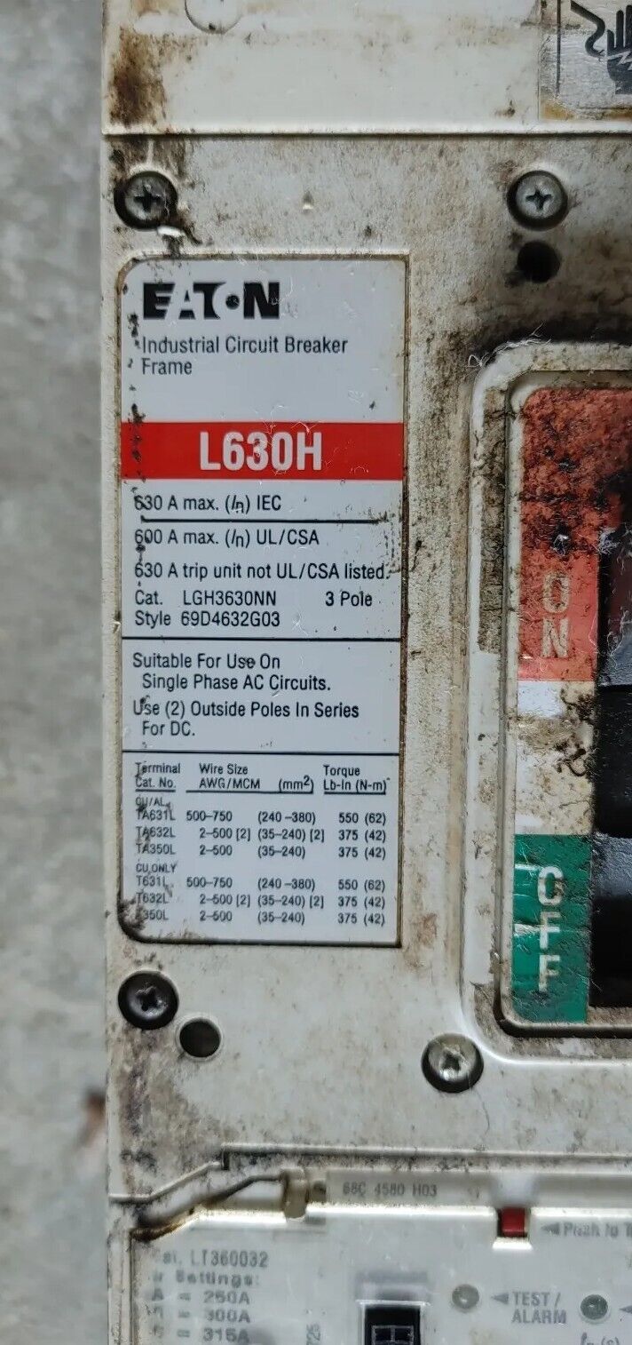 Eaton LGH3630NN Breaker L630H 600A Frame 600A Trip 600V 3 POLE Free Shipping