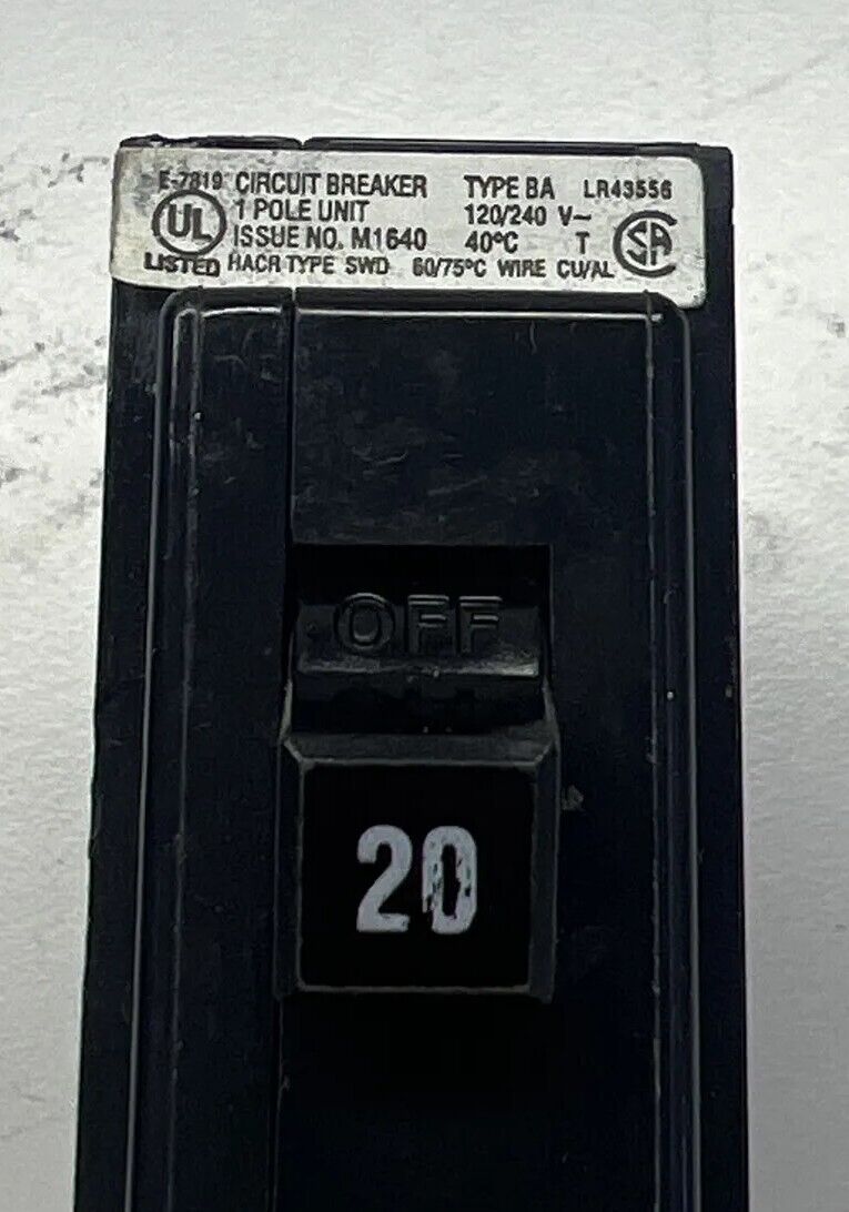 Cutler Hammer E7819 Quicklag 20 amp circuit breaker 1 pole unit  LR43556 Type BA
