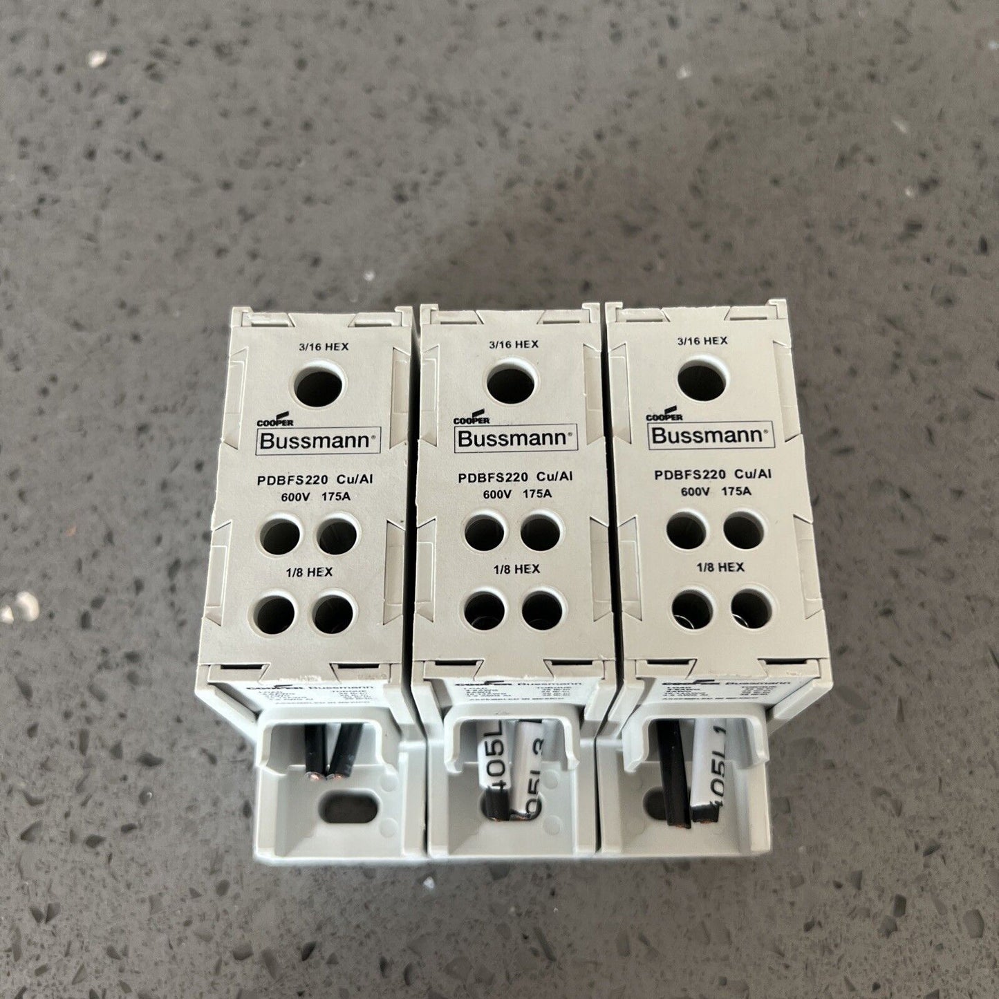 3 x Cooper Bussmann PDBFS220 Cu7 Power Distribution Blocks 600VAC 175A Free Ship
