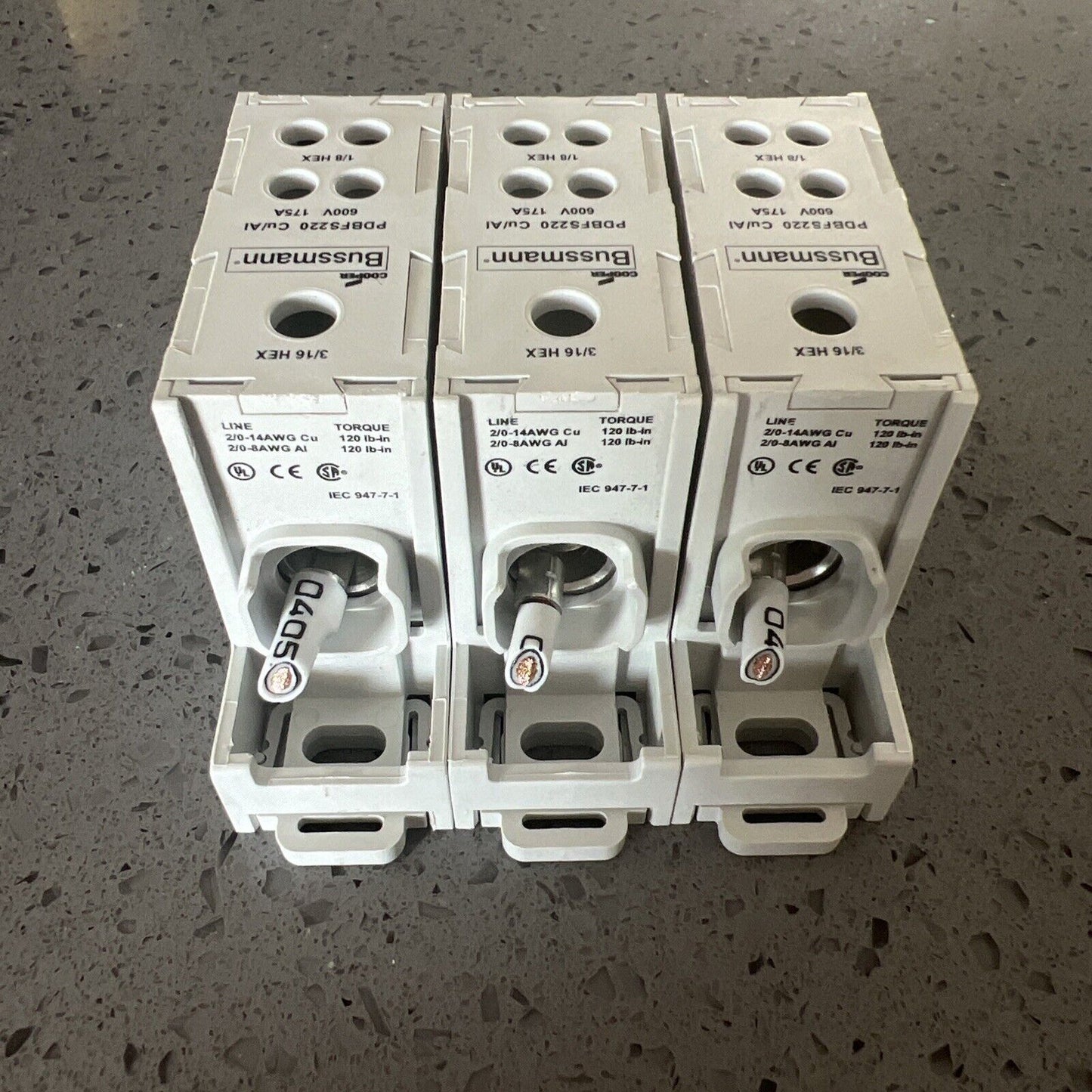 3 x Cooper Bussmann PDBFS220 Cu7 Power Distribution Blocks 600VAC 175A Free Ship