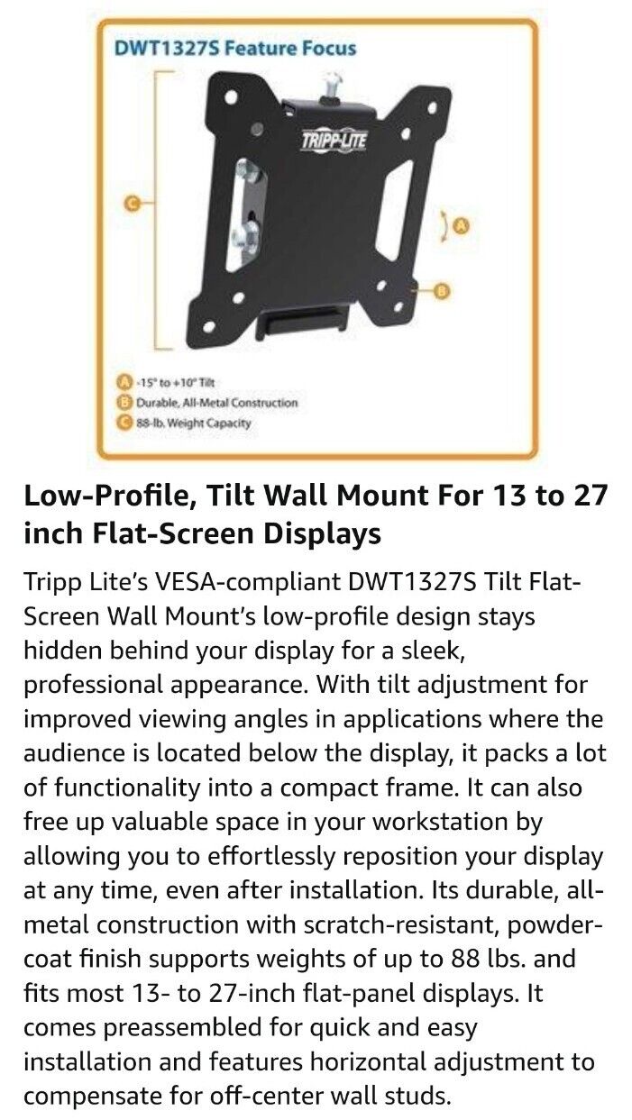Tripp Lite DWT1327S Wall Mount for Flat Panel Display - Black