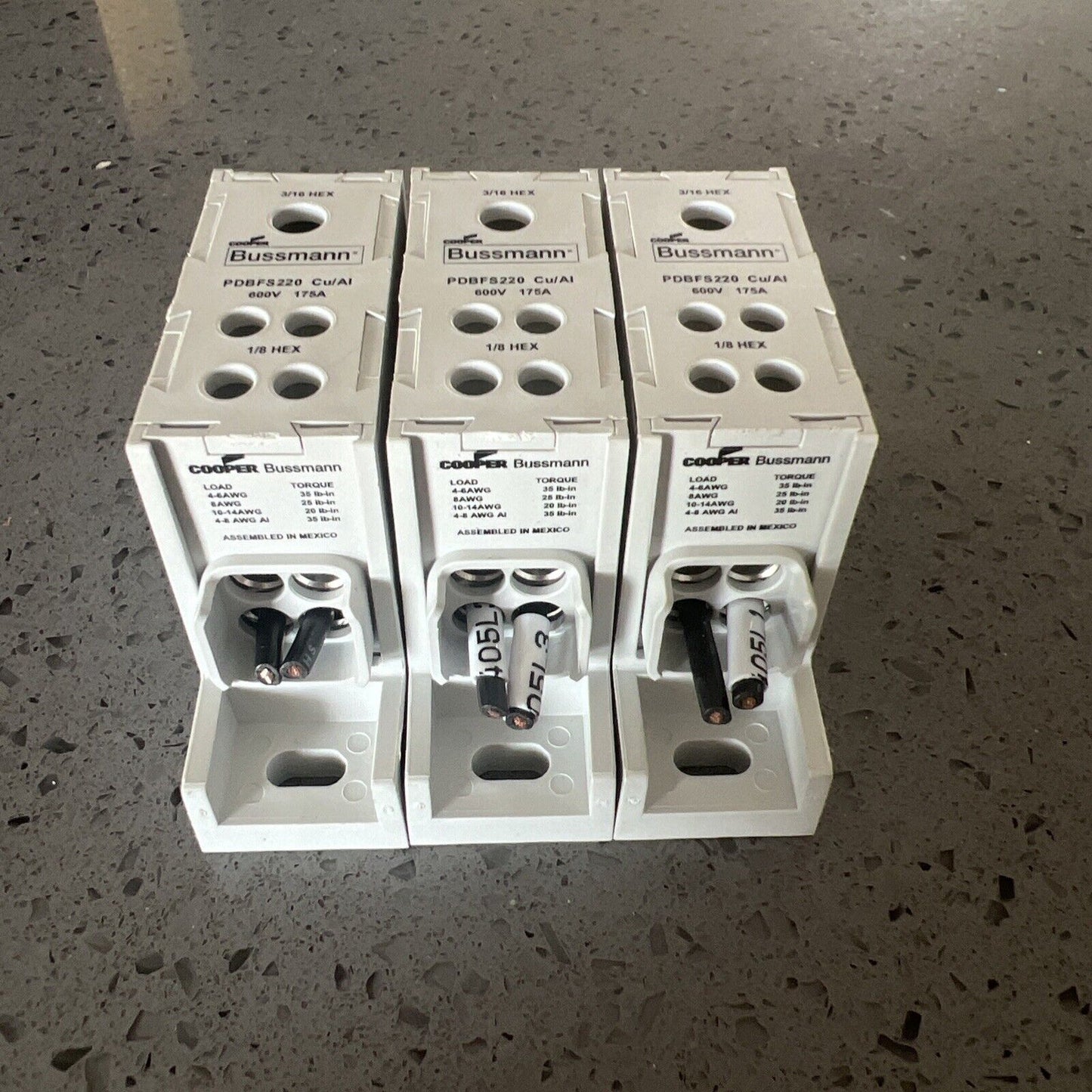 3 x Cooper Bussmann PDBFS220 Cu7 Power Distribution Blocks 600VAC 175A Free Ship