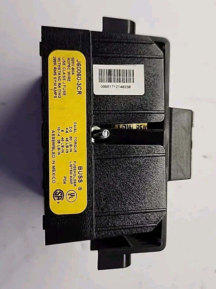 Buss J60060-3CR 60A 600V Class J Fuseholder & Fuse with Warranty & Free Shipping