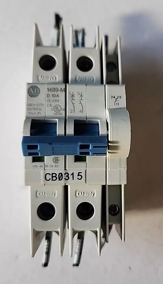 ALLEN BRADLEY 1489-M E197878 10A CIRCUIT BREAKER 2 POLE W/1489-AMRA3 CONTACT