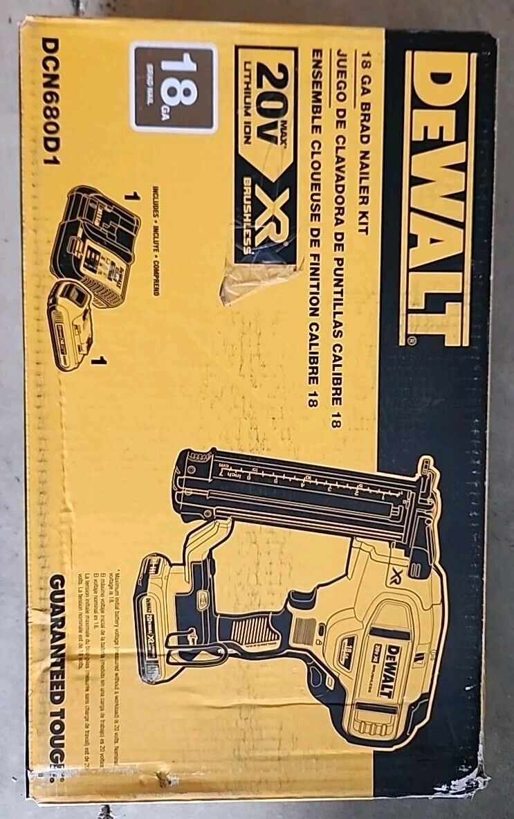 DEWALT DCN680D1 20V MAX XR Lithium-ion Cordless 18-Ga Brad Nailer Kit Free Ship