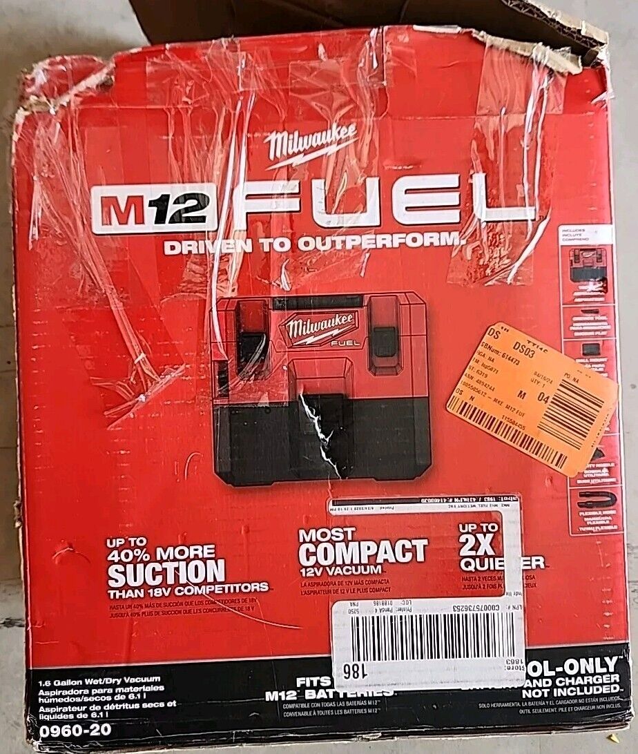 Milwaukee Tool 0960-20 M12 Fuel 1.6 Gallon Wet/Dry Vacuum (Tool Only) Free Ship