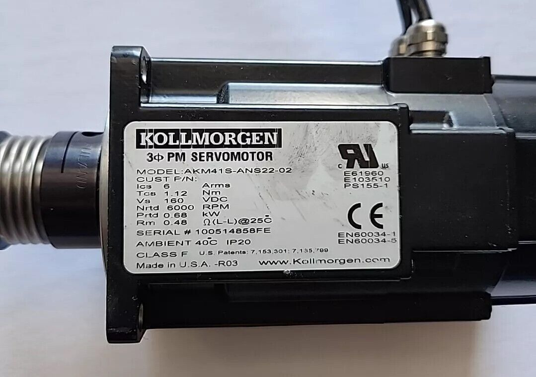 Kollmorgen AKM41S-ANS22-02 3-Phase PM Servomotor 160VDC 6000RPM 6A 0.68kW