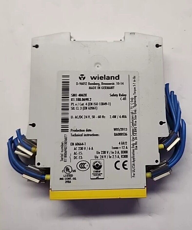 Wieland SNO 4062K-A Safety Relay, 24AC/DC, 60Hz, 2.4W / 4.4VA Free Shipping