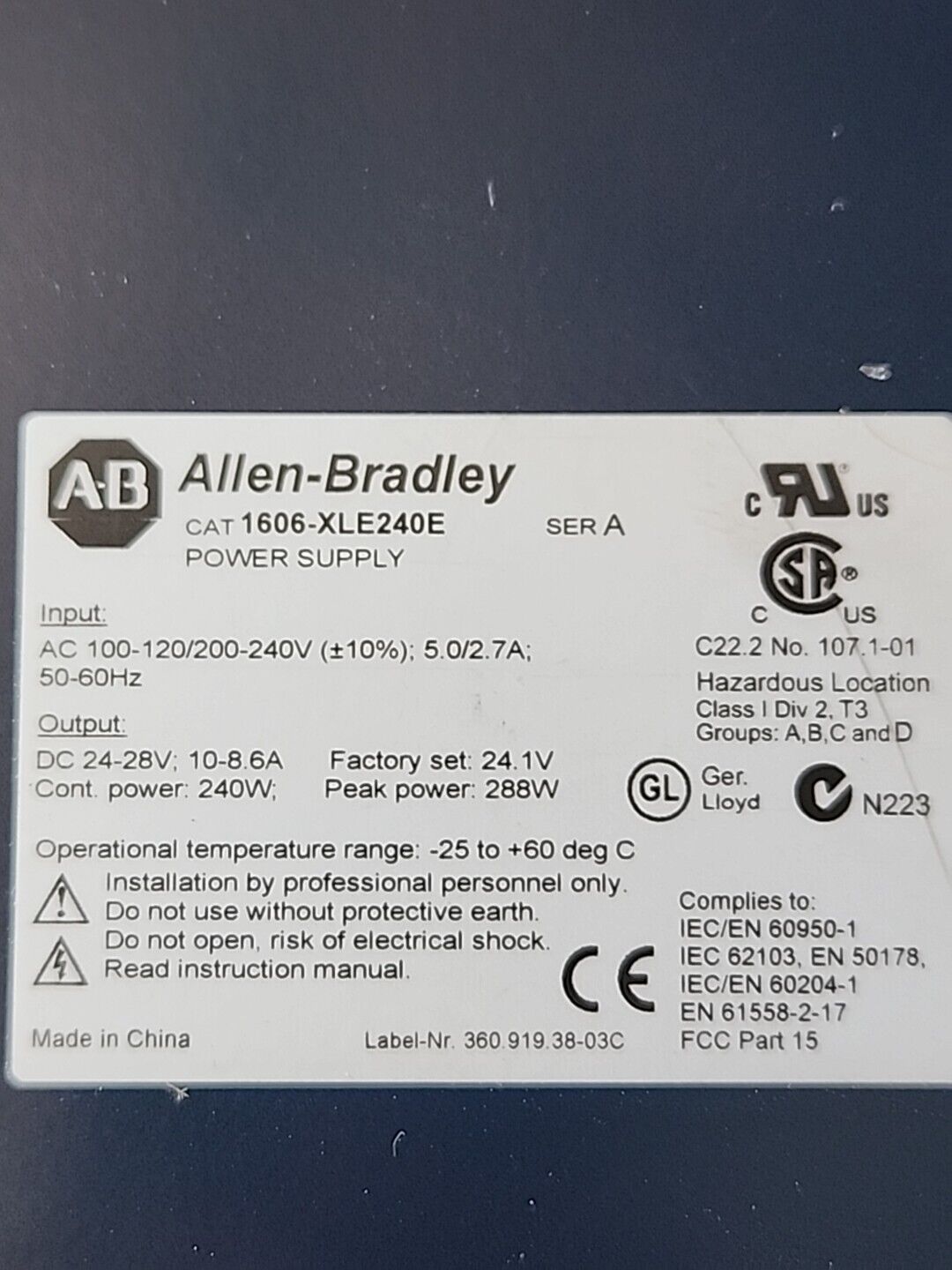 Allen Bradley 1606-XLE Power Supply Ser A with Warranty & Free Shipping