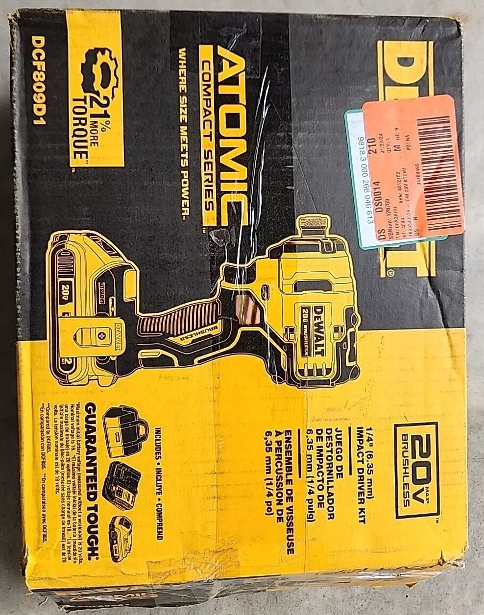 DEWALT ATOMIC 20V 1/4" Cordless Brushless Compact Impact Driver Kit DCF809D1