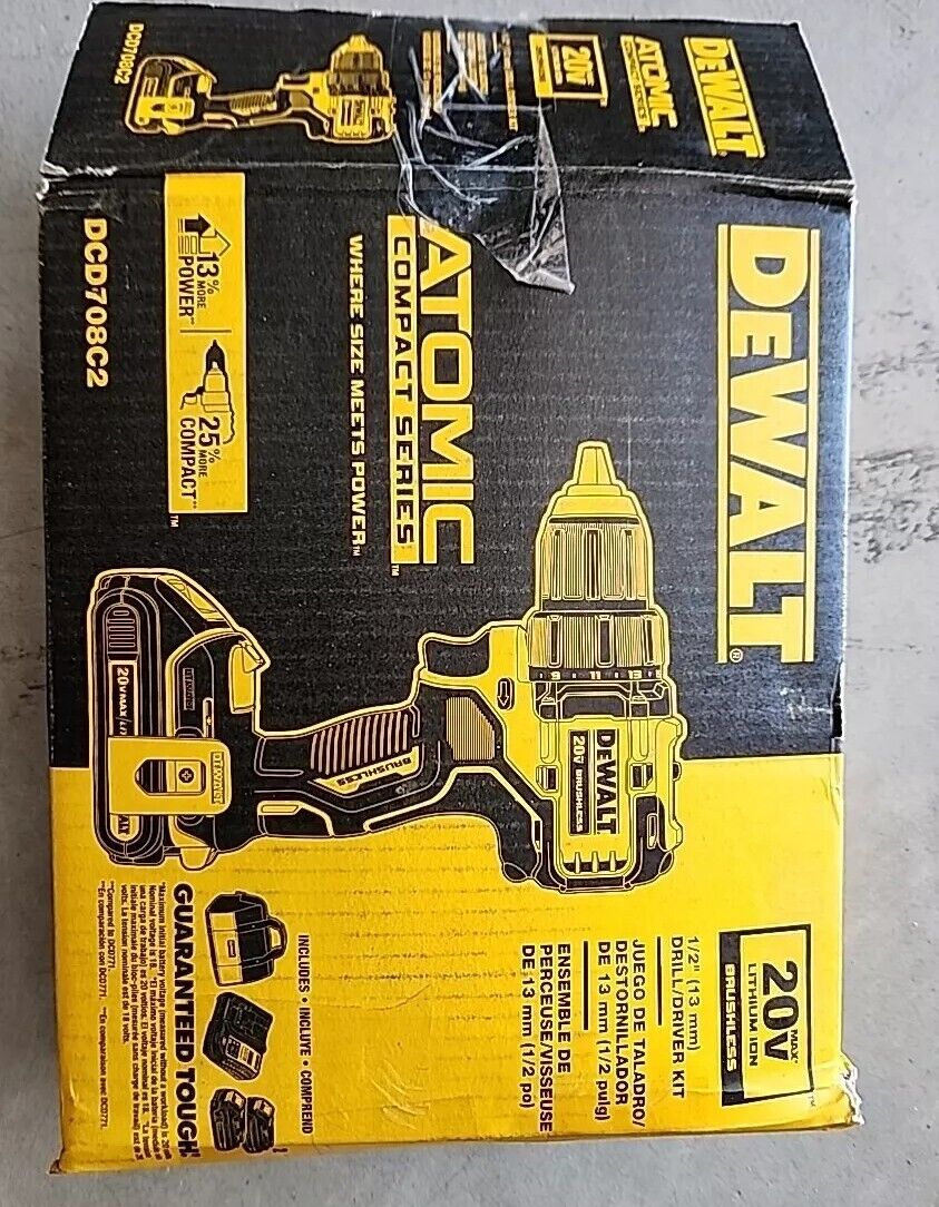 DeWalt DCD708C2 ATOMIC 20V MAX Cordless Brushless Compact 1/2" Drill Driver