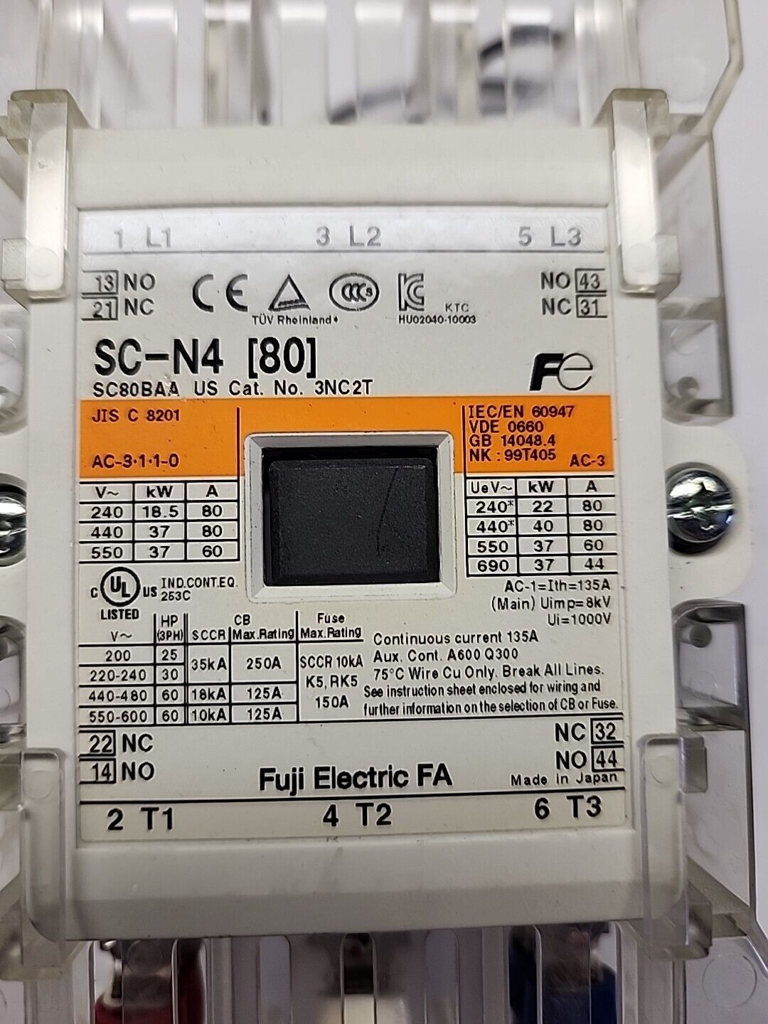 Fuji Electric Magnetic Contactor SC-N4 (80) SC80BAA with Warranty & Free Ship