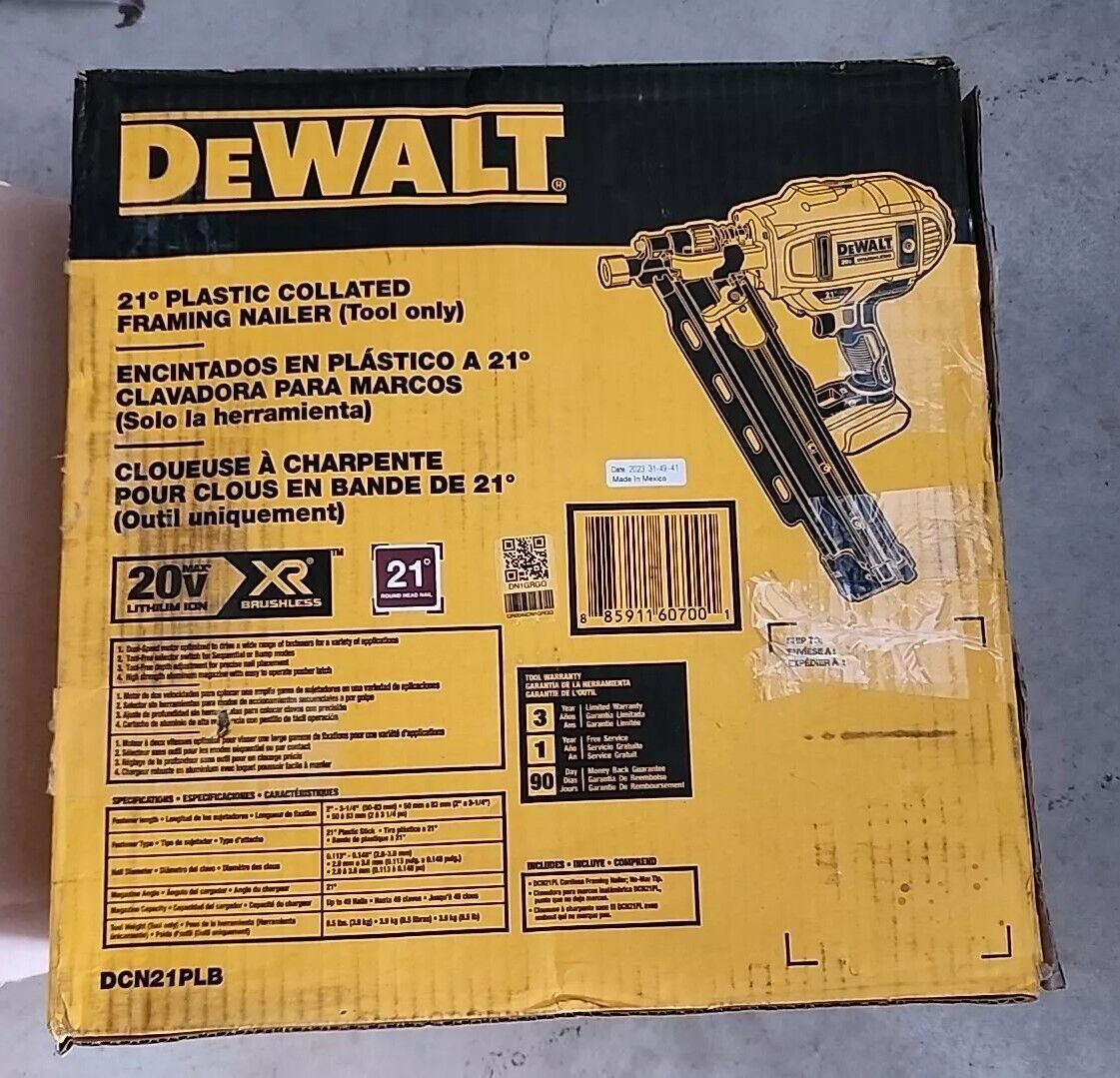 DEWALT DCN21PLB 20V 21-Degree Cordless Framing Nailer - Warranty & Free Shipping