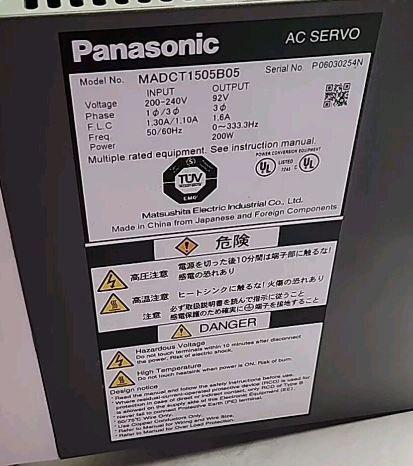 Panasonic MADCT1505B05 Used AC Servo Driver w/Warranty & Free US Shipping