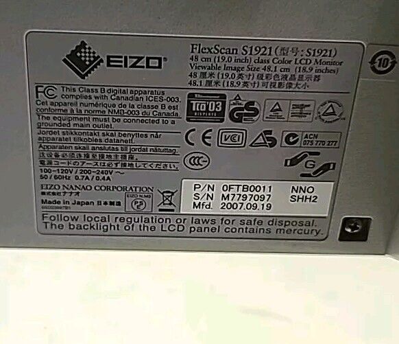 Eizo FlexScan S1921 19" Display Monitor - Free Shipping