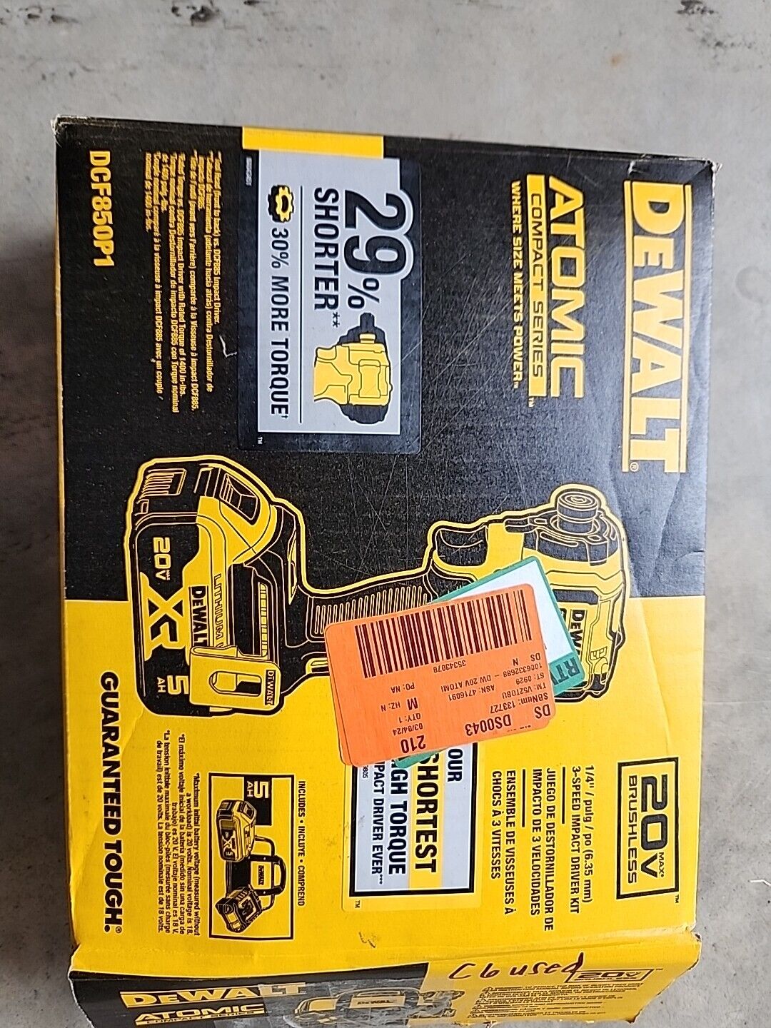 DEWALT DCF850P1 ATOMIC 20V MAX 1/4 in. Brushless 3-Speed Impact Driver Kit 3aH