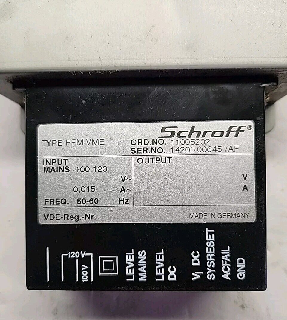 Schroff PFM VME, Ser. No. 1420500645/AF Power Supply w/Warranty & Free shipping