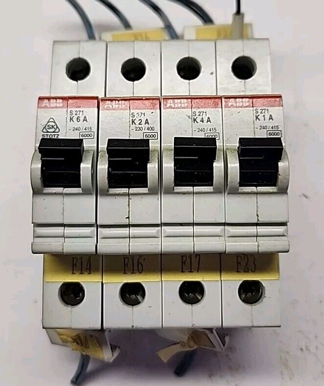 Lot of 4 -ABB S271 K6A, ABB S271 K2A, ABB S271 K4A, ABB S271 K1A Circuit Breaker