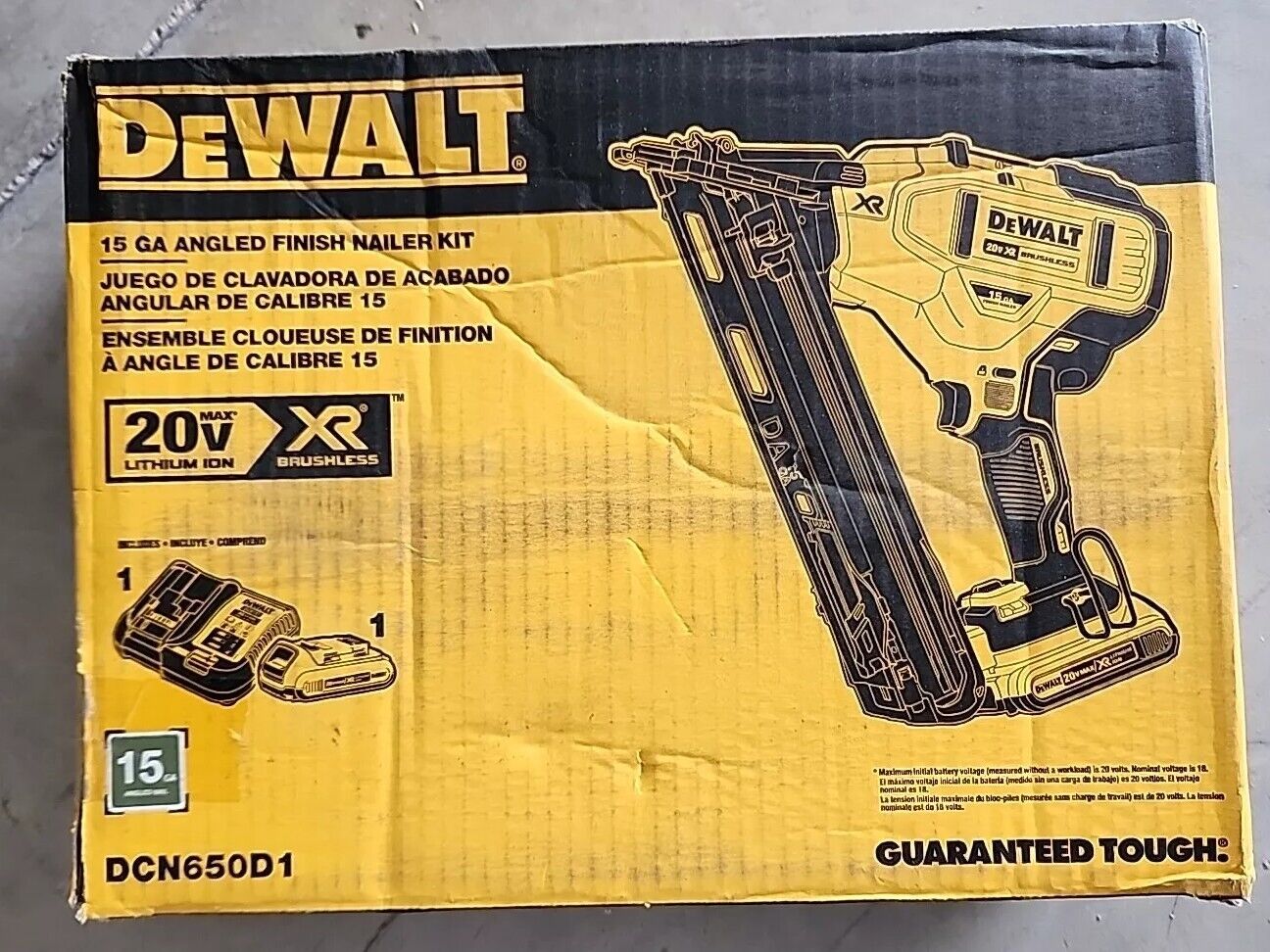 DEWALT DCN650D1 XR 20V Cordless 15GA FINISH NAILER KIT Near Mint Condition