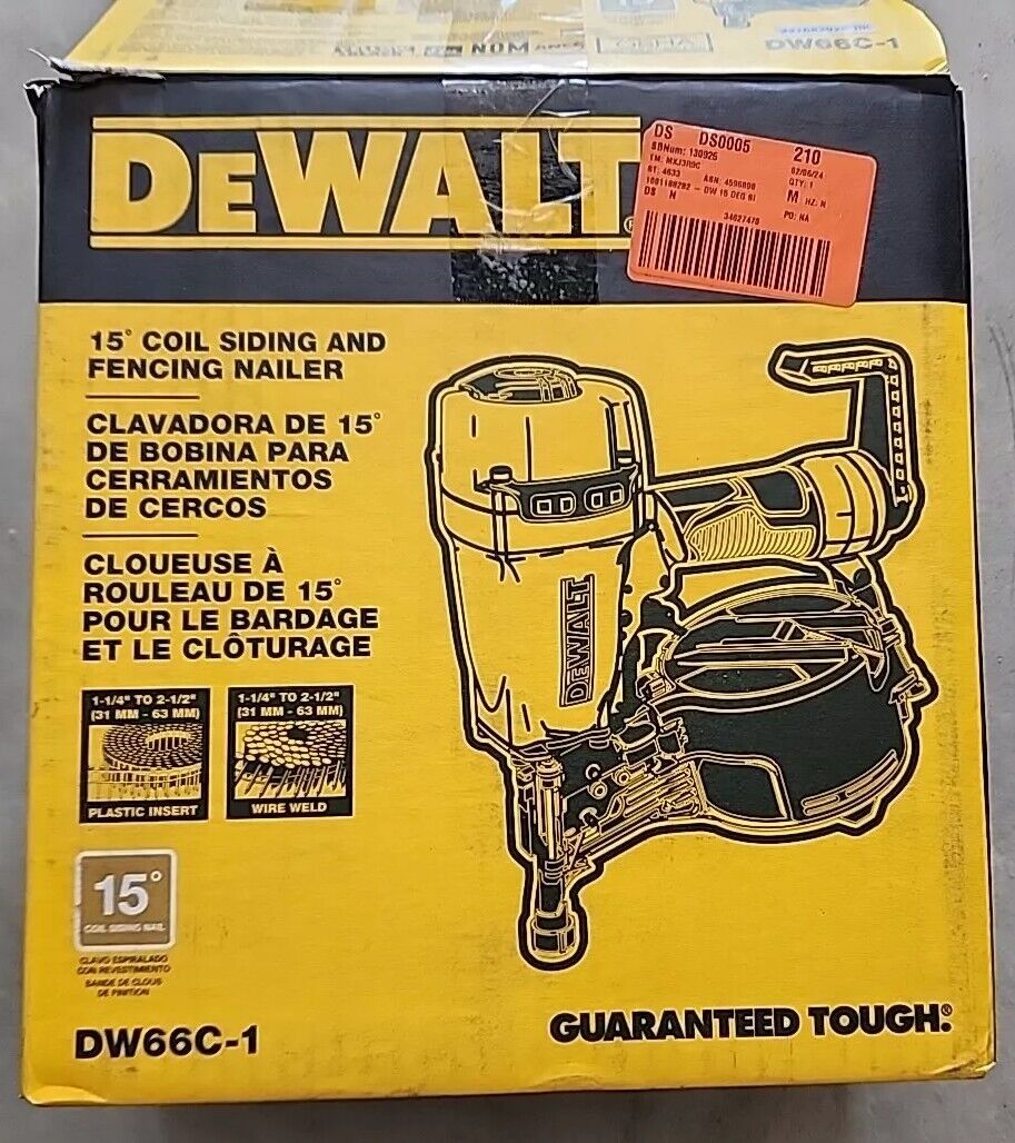 DeWALT DW66C-1 PNEUMATIC 15 DEGREE COIL SIDING & FENCING with Warranty Free Ship