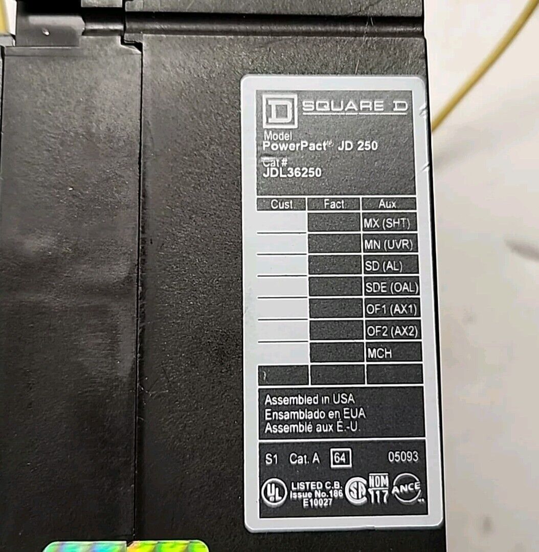 SQUARE D JDL36250 POWERPACT JD 250, 250A Disconnect w/Warranty & Free Shipping