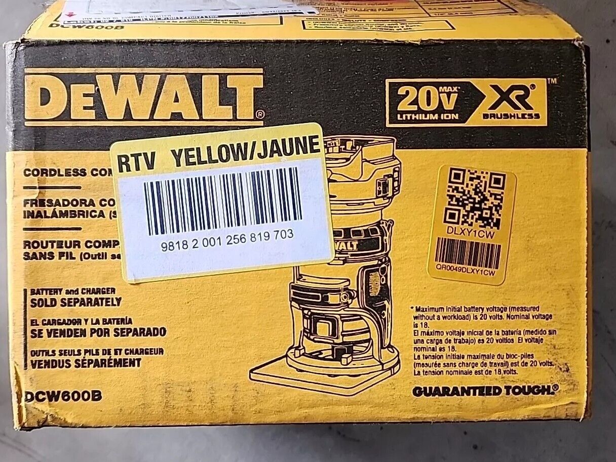 DEWALT 20V MAX XR Brushless Cordless Compact Router DCW600B Warranty & Free Ship