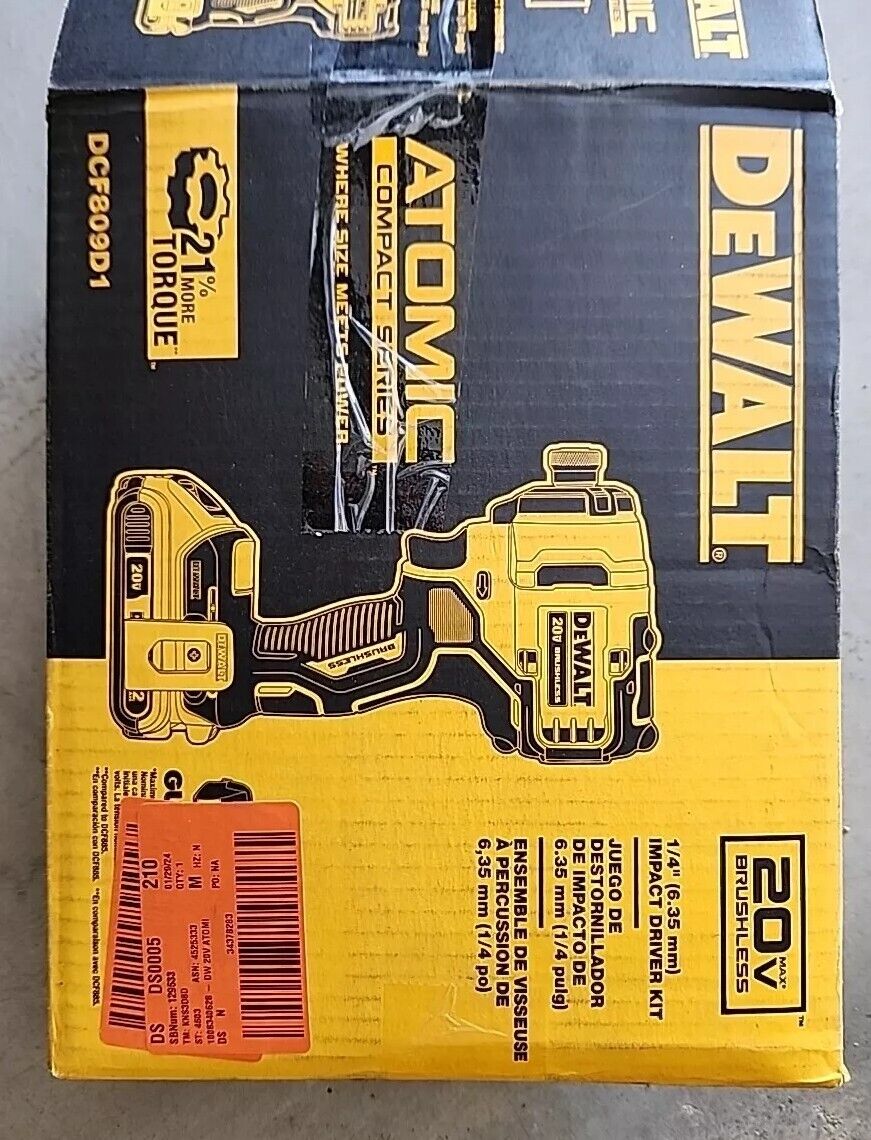 DEWALT DCF809D1 ATOMIC 20V MAX 1/4 in. Cordless Brushless Impact Driver Kit