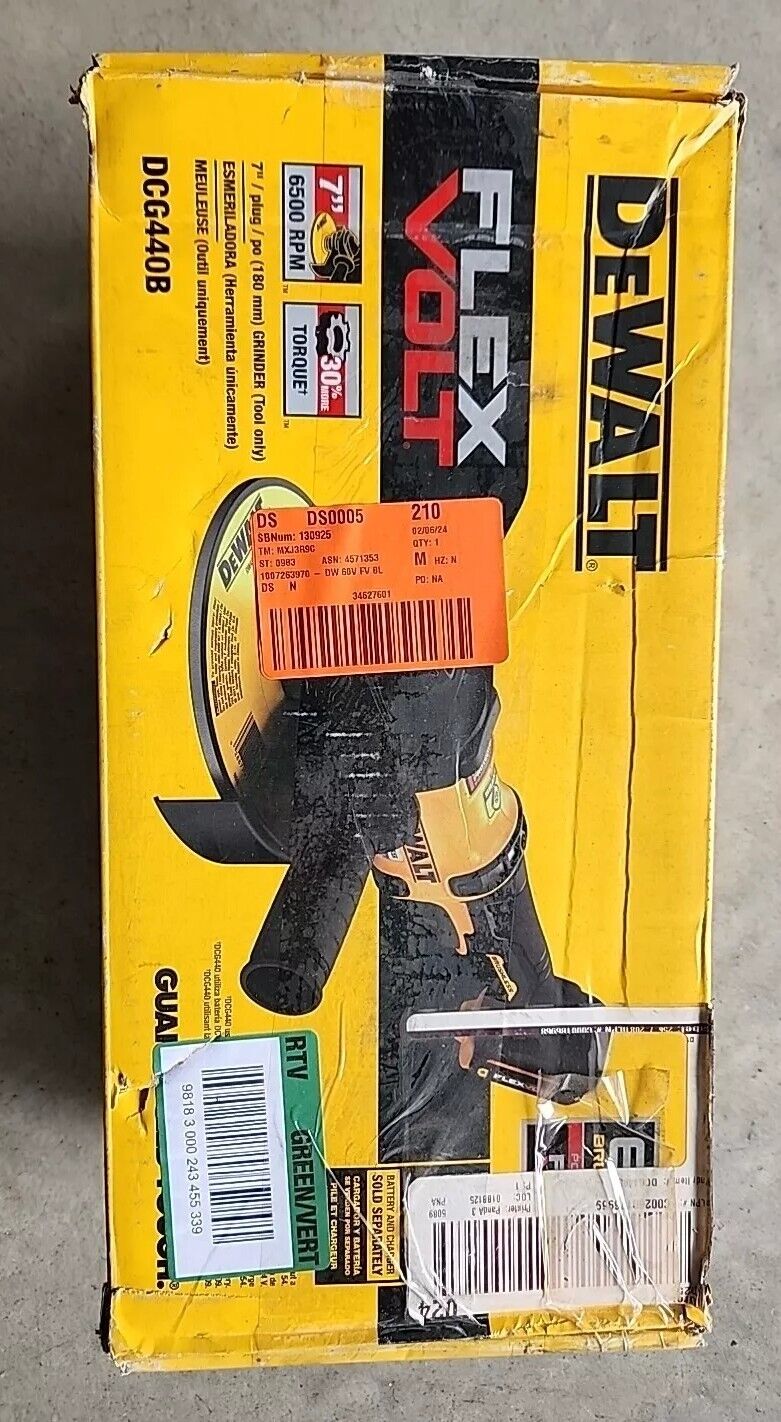 DeWALT DCG440B 60V FLEXVOLT 7" Angle Grinder w/KICKBACK BREAK - Free Shipping