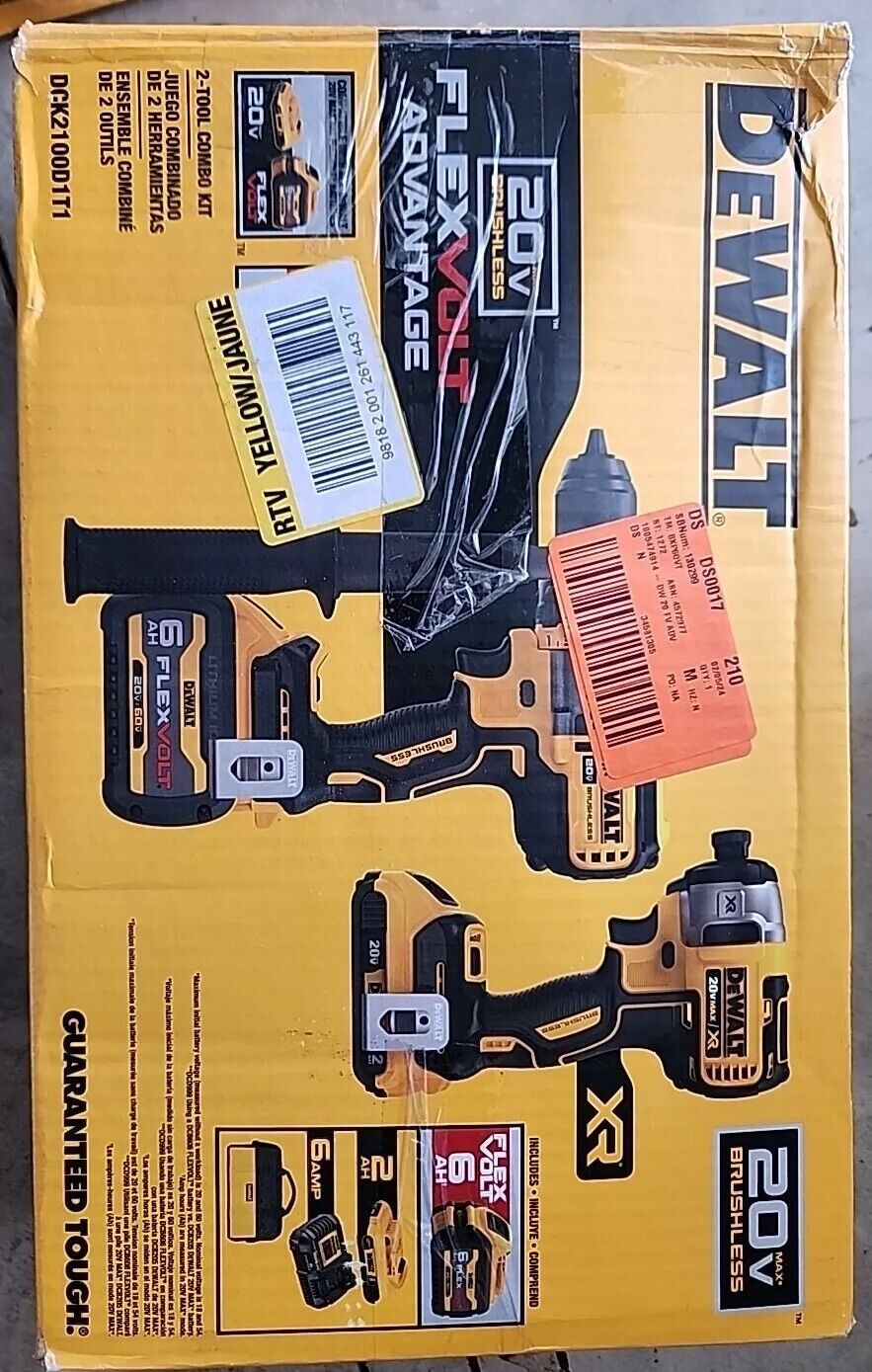 DeWalt DCK2100D1T1 20V Flexvolt Hammer Drill Driver Combo Kit 2aH Free Shipping