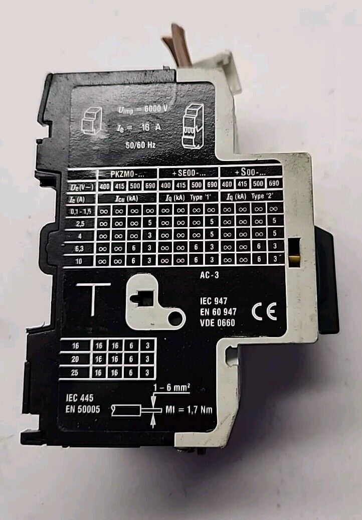 Moeller 16A 1-Pole PKZMO-16 Thermal Magnetic Circuit Breaker w/Warranty