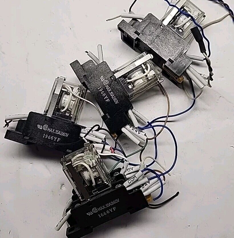 Omron (4) LY2N 24VDC Relays and (1) Base 1666YF & (3) Bases 1966YF - Free Ship