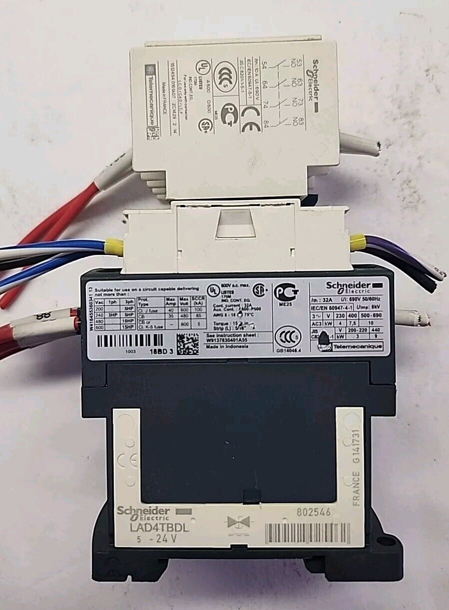 Schneider Electric LAD4TBDL Contactor Block w/LADN40 4 Pole Relay Module