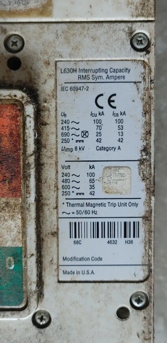 Eaton LGH3630NN  Breaker L630H 600A Frame 600A Trip 600V 3 POLE Free Shipping