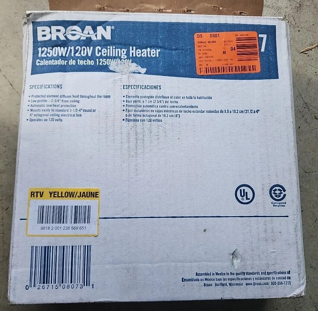 Broan 157 1250W Electric Radiant Ceiling Heater -Gray w/Warranty & Free Shipping