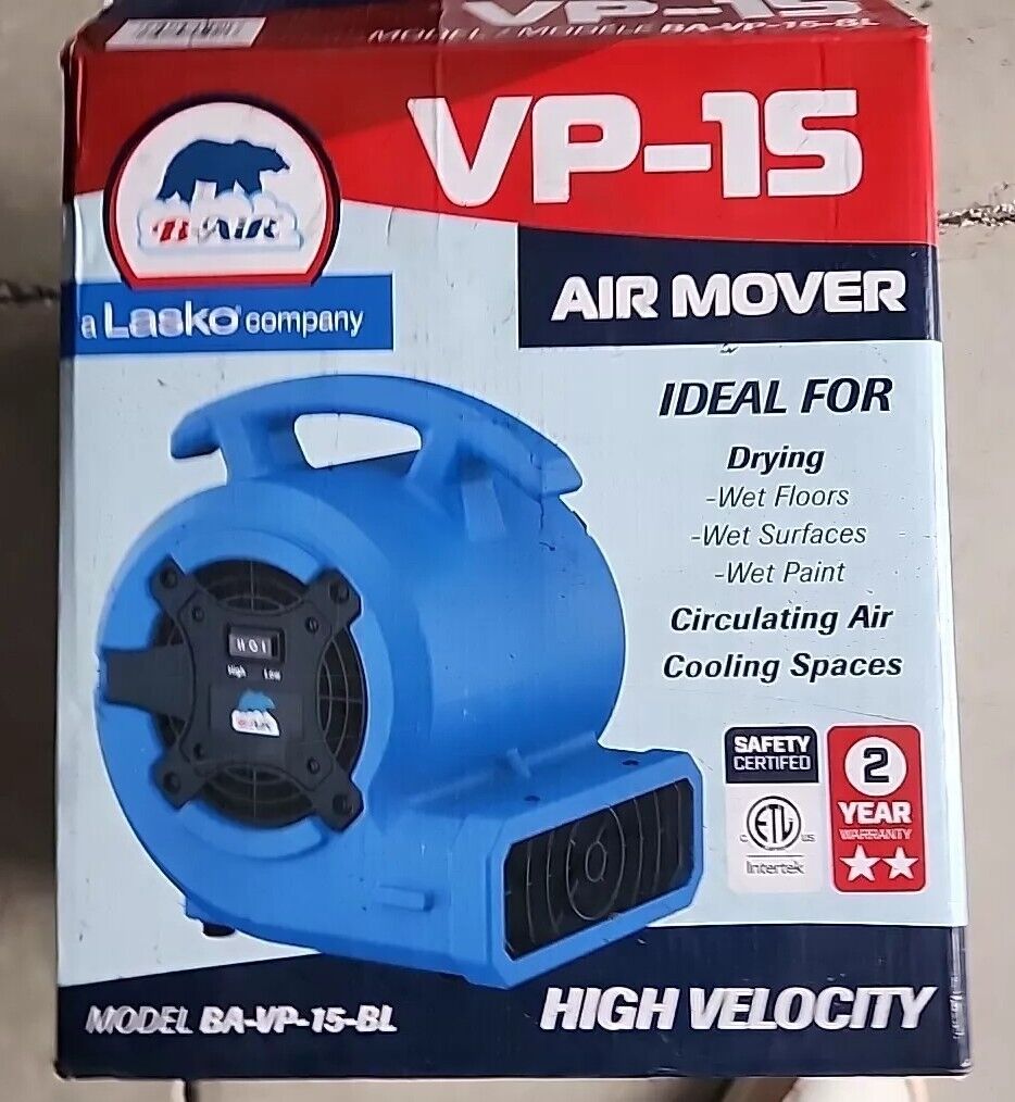 B-Air VP-15 1/8HP Air Mover Carpet Dryer Floor Blower Fan for Flood Restoration