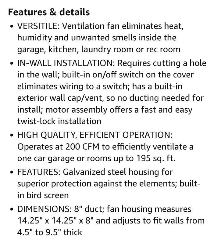 Broan 509S 200 CFM 6.5 Sone Wall Mounted HVI Certified Utility Fan With Switch