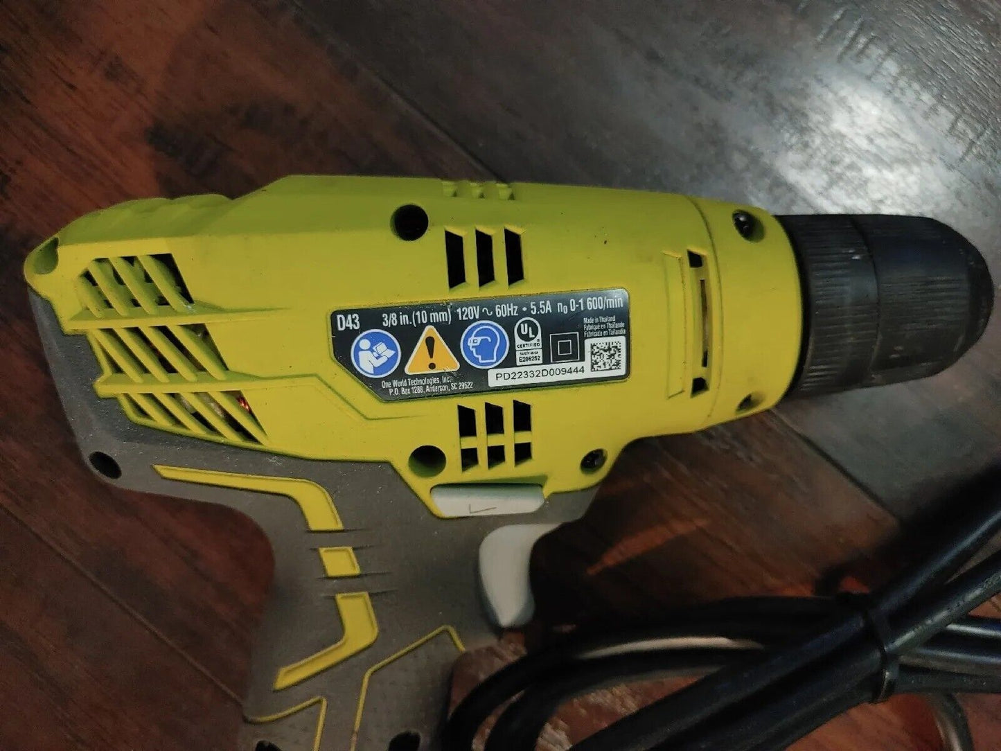 Ryobi D43 5.5 Amp 3/8 Inch 1,600 RPM Variable Speed Trigger Corded Power Drill