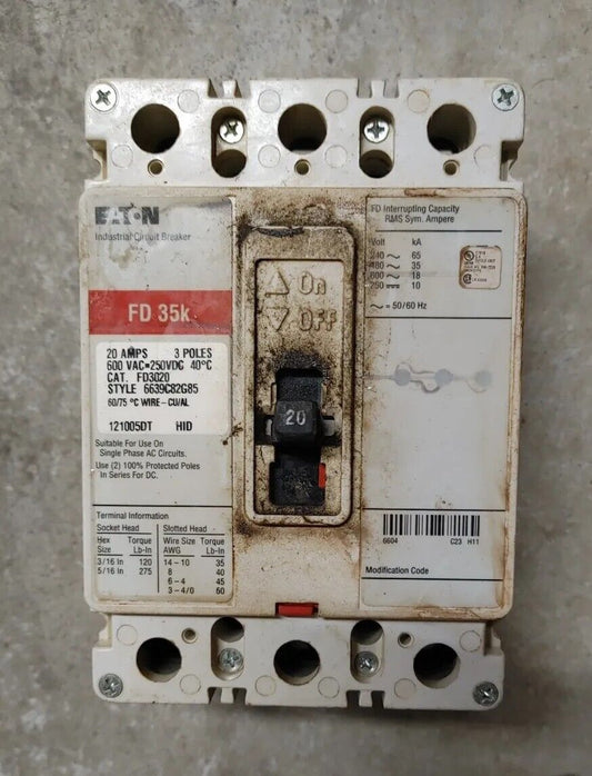 Eaton FD3020 20 Amp 3 Pole 600V FD 35K Aic Circuit Breaker Tested Free Shipping