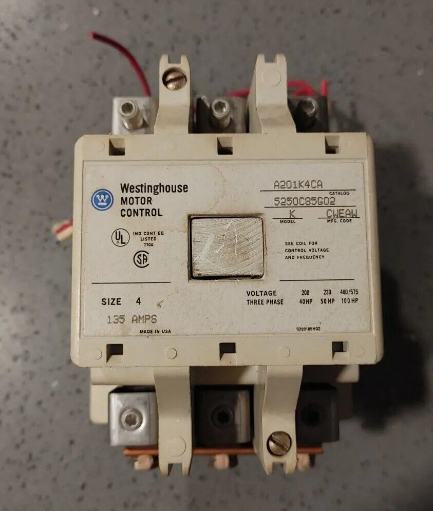 Westinghouse A201K4CA Contactor NEMA Size 4, 135A, 600VAC, 120VAC Coil Free Ship