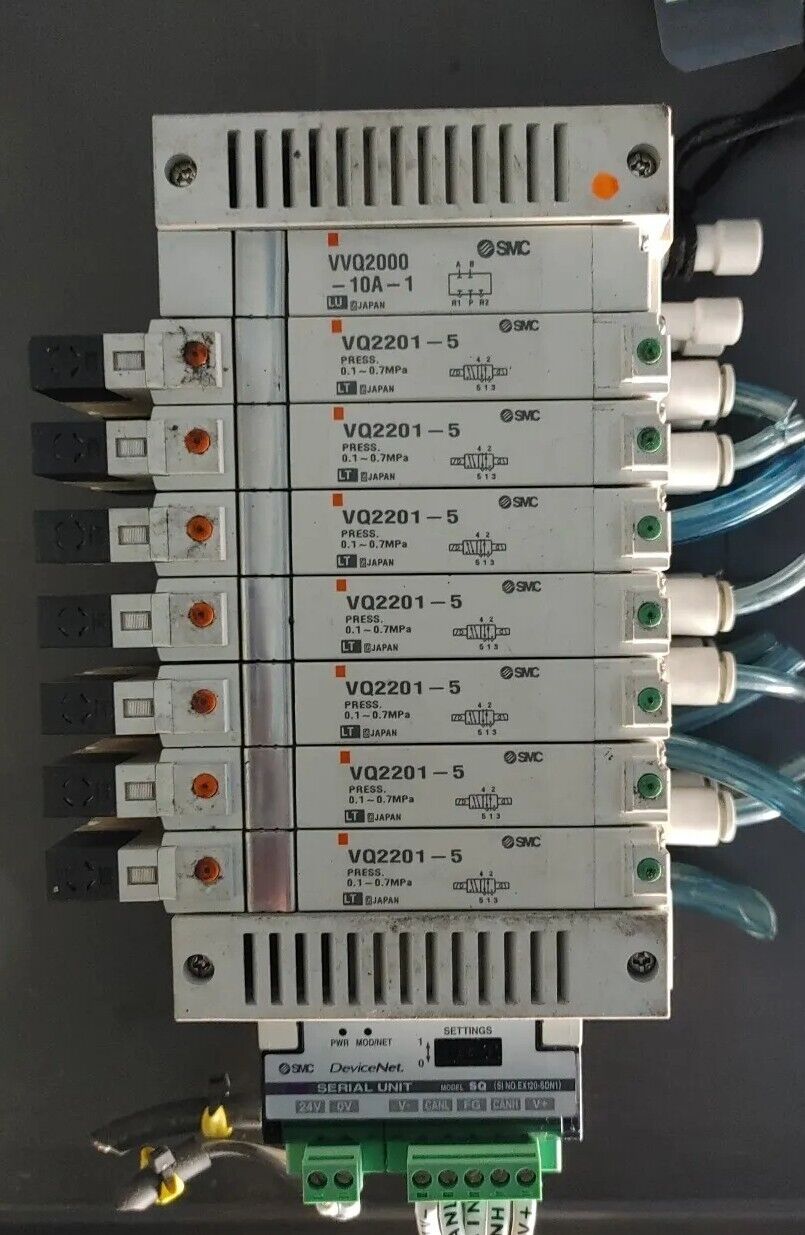 SMC EX120-SDN1 Serial Interface Unit SQ w/ (8) Solenoid Valves 24VDC Valve