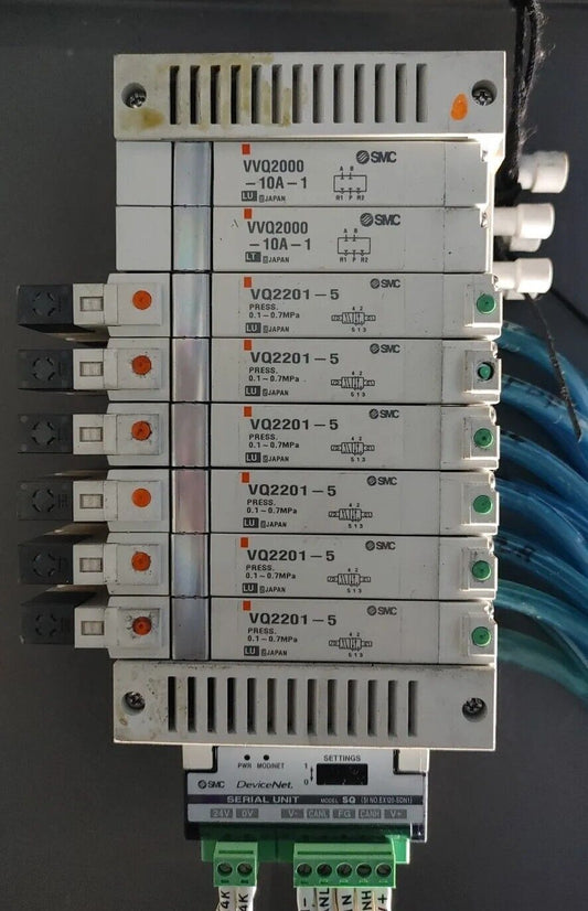 SMC EX120-SDN1 Serial Interface Unit SQ w/ (8) Solenoid Valves 24VDC Valve