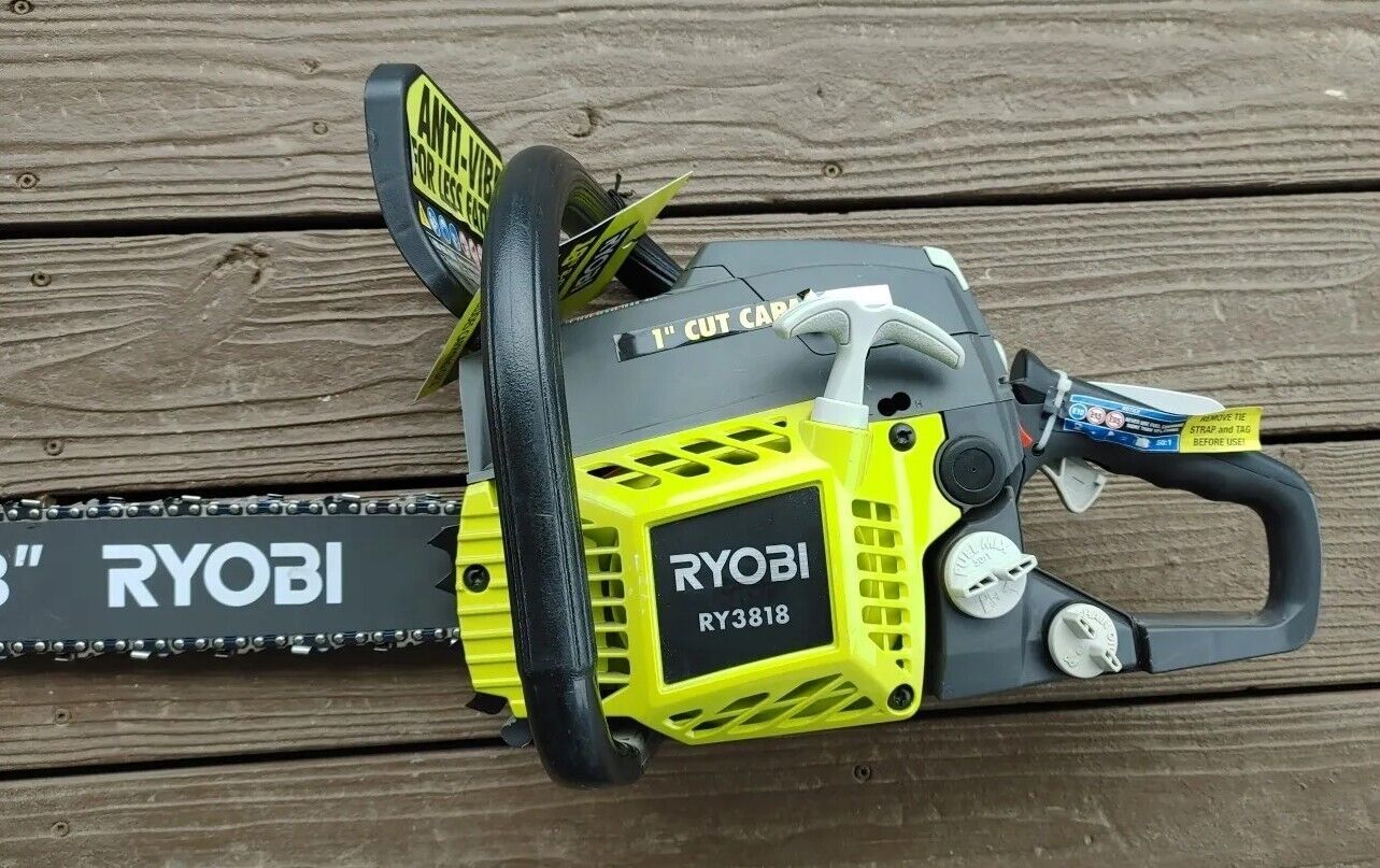 Ryobi RY3818 2 Cycle 18 in 38cc Gas Powered Chainsaw & Heavy Duty Case Free Ship