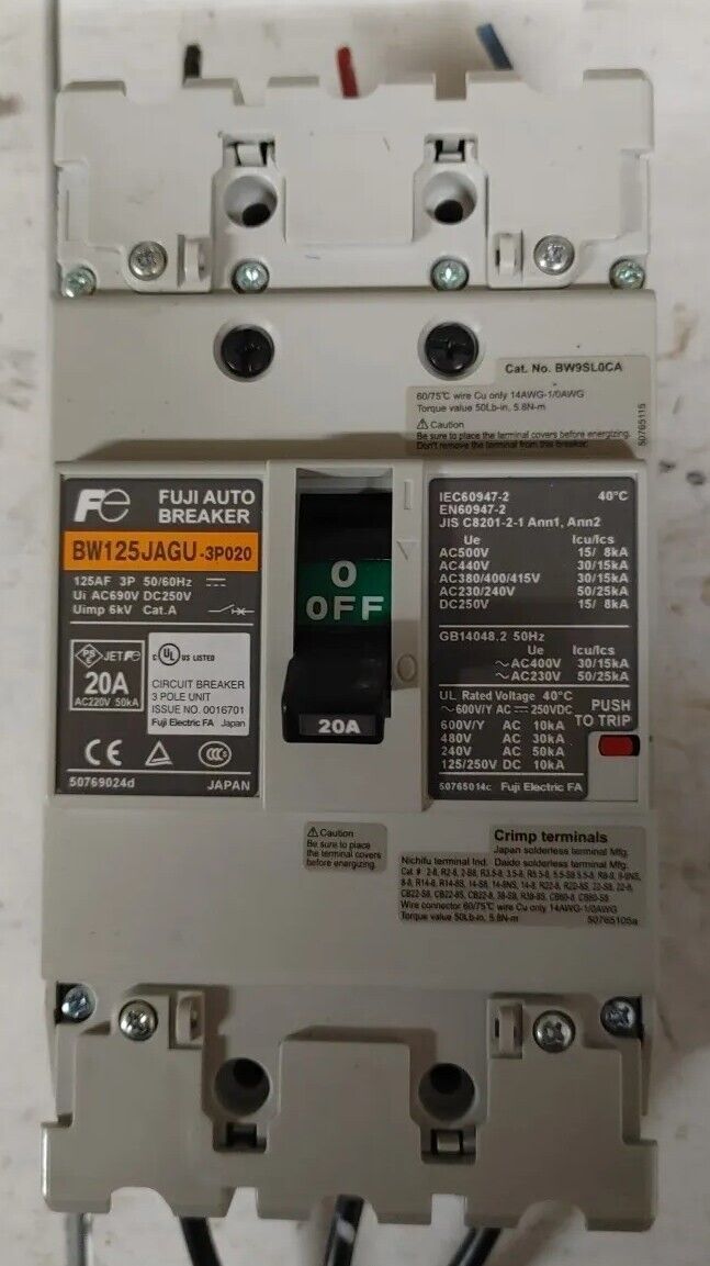 Fuji BW125JAGU-3P020 Auto Circuit Breaker 20A 3P 50/60Hz 690V-AC/ 250V-DC