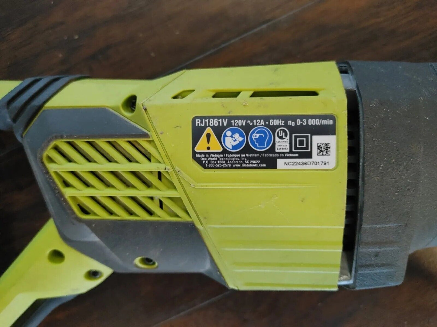 Ryobi RJ1861V 120V 12Amp Variable Speed Reciprocating Saw Corded