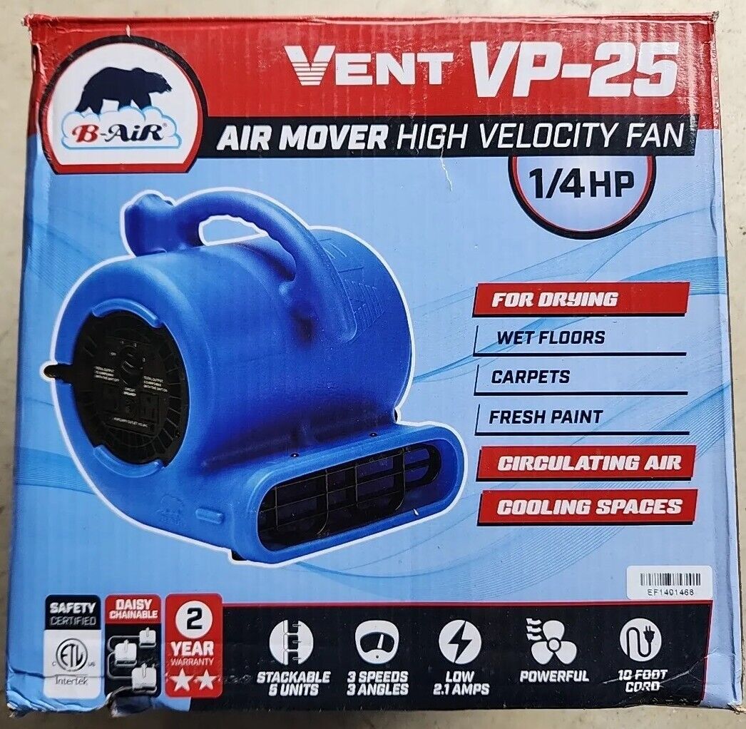 B-Air VP-25 1/4 HP Air Mover for Water Damage Restoration Warranty & Free Ship