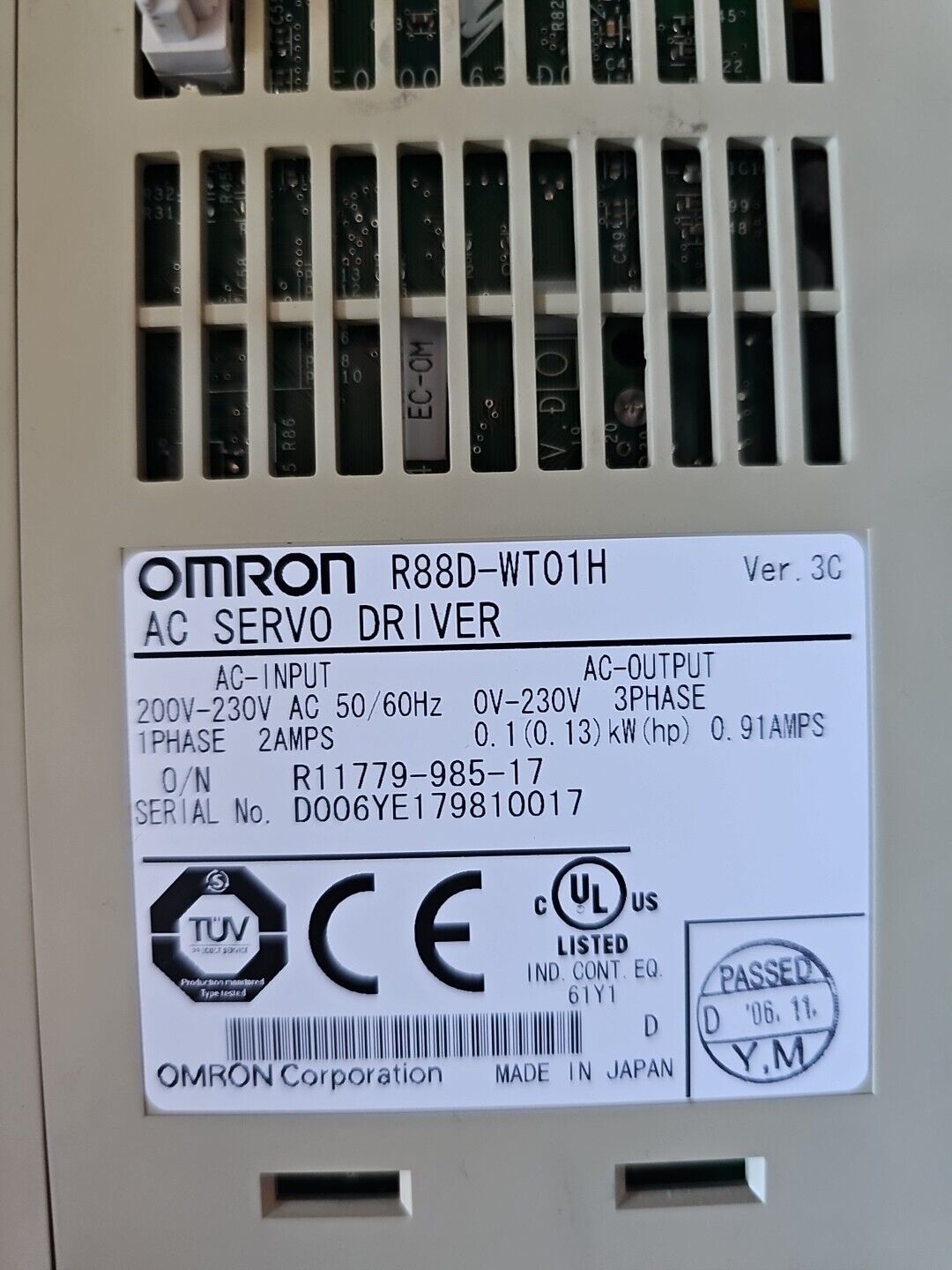 OMRON AC SERVO DRIVE R88D-WT01H Version 3C with Warranty & Free Shipping