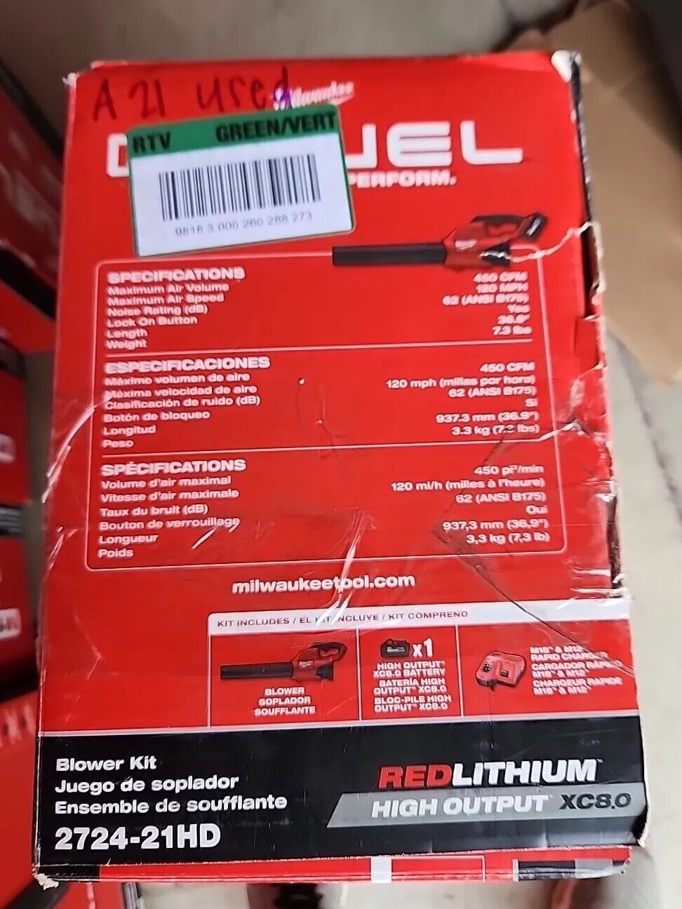 Milwaukee 2724-21HD M18 FUEL Lithium-Ion Cordless Blower Kit 8Ah Free Shipping