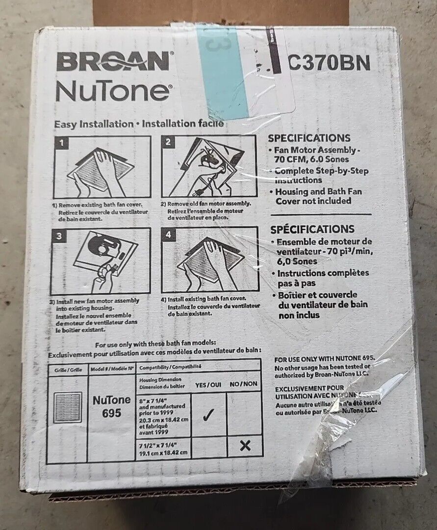 Broan-NuTone C370BN 70 CFM Replacement Motor Wheel for 695A Bathroom Exhaust Fan