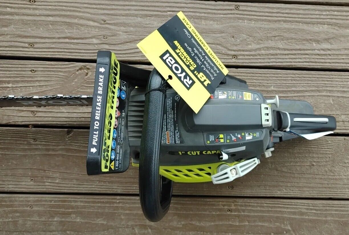 Ryobi RY3818 2 Cycle 18 in 38cc Gas Powered Chainsaw & Heavy Duty Case Free Ship