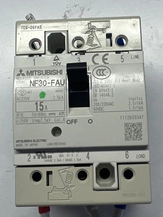 Used MITSUBISHI NF30-FAU 15 Amp CIRCUIT BREAKER with warranty & Free Shipping